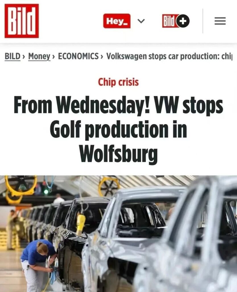 安世风波导致缺芯片，大众汽车工厂停产