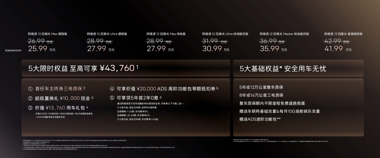 阿维塔12四激光版正式上市 权益后25.99万元起售