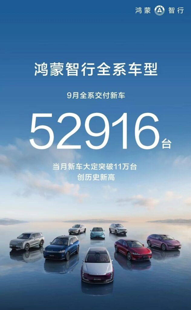 鸿蒙智行9月销量5.3万辆，百万销量近在眼前